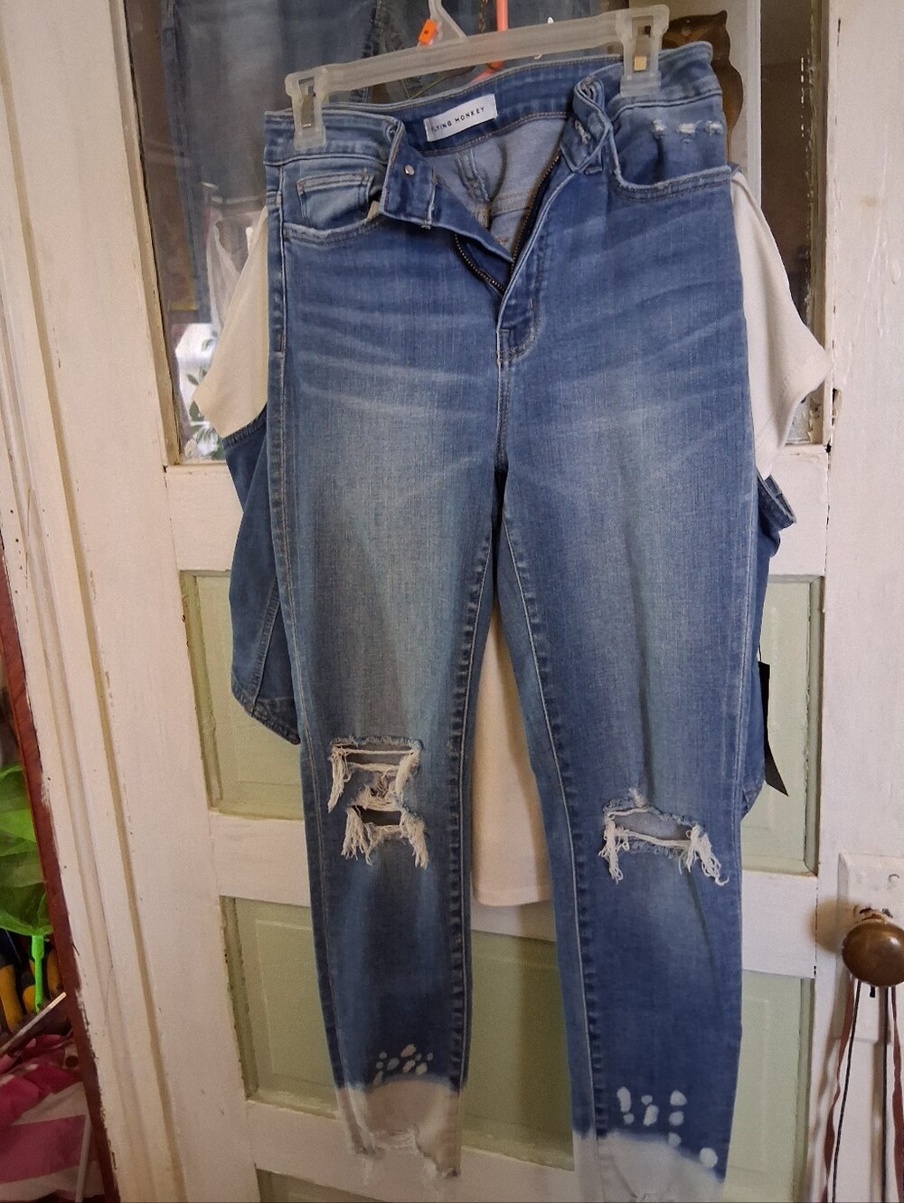 Flying Monkey Light Blue Distressed Skinny Jeans with Knee Rips